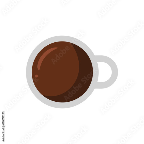 Hot coffee cup top view icon, morning espresso illustration for cafe menu, breakfast poster, social media, cozy lifestyle design