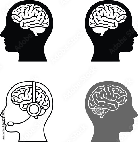 Human head silhouette with brain icon concept for psychology neuroscience artificial intelligence thinking mind vector