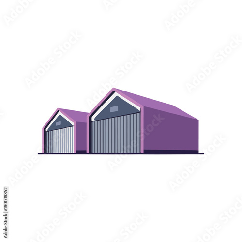 Industrial warehouse buildings vector set, storage facility icons for logistics, distribution center map, inventory management systems, delivery infrastructure design