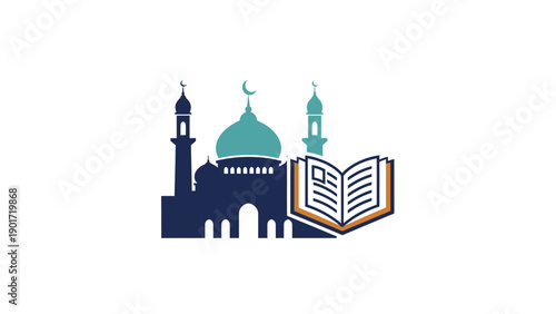 Mosque Silhouette with Quran and Minarets.