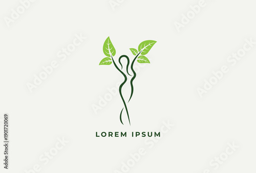 Woman Wellness Health Body with Leaf Vector logo design. 