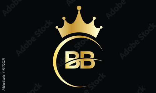 abstract creative golden gradient BB crown letter logo.