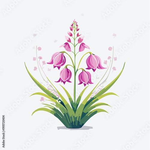 Pink bell flowers and green leaves
