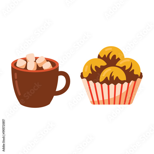 Coffee mug with chocolate muffins, cafe morning poster, bakery tasting session, pastry pairing class, latte art workshop invite, brunch market