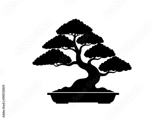 Bonsai Tree Silhouette in Pot.