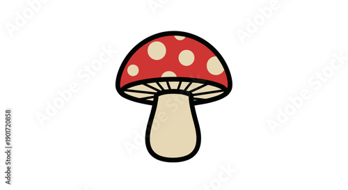 Red and White Spotted Mushroom Illustration.