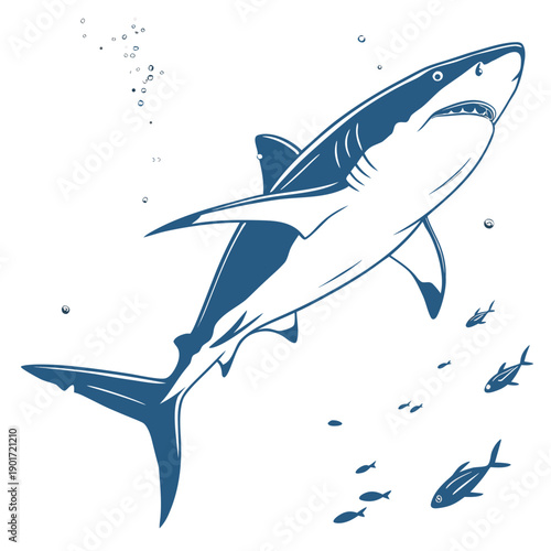 Shark swimming with school of fish underwater ocean