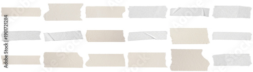 фотографія collection of ripped and crumpled white masking tape pieces, showcasing varied textures, expertly isolated on a pure transparent background