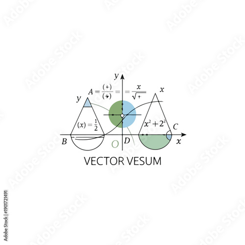 Geometric shapes with mathematical equations and vector diagram