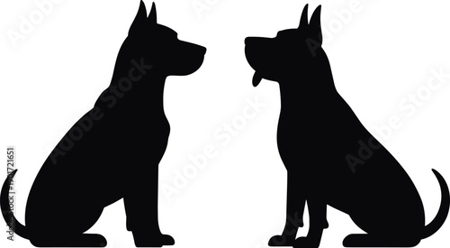 Dog silhouette pair sitting isolated white background black canine vector illustration collection