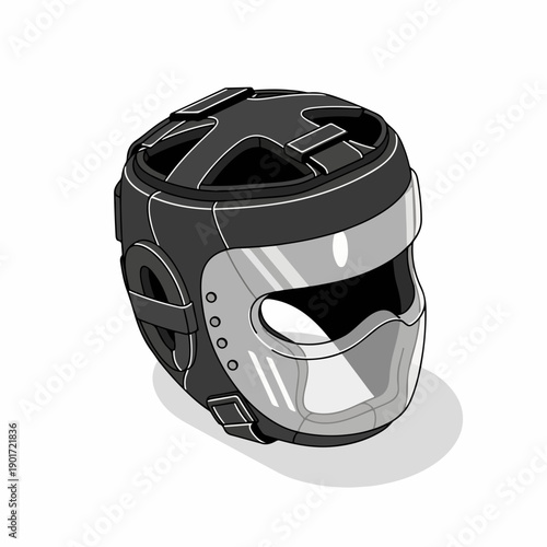 Isometric Black and White Boxing Headgear Protective Gear Illustration