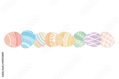 幼稚園・保育園向け 4月のやさしい水彩挿絵イラストシリーズ｜イースターエッグライン Easter Egg Border Watercolor Illustration