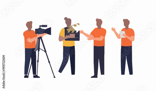 Minimal Film Making Characters Vector Set with Video Camera and Clapboard