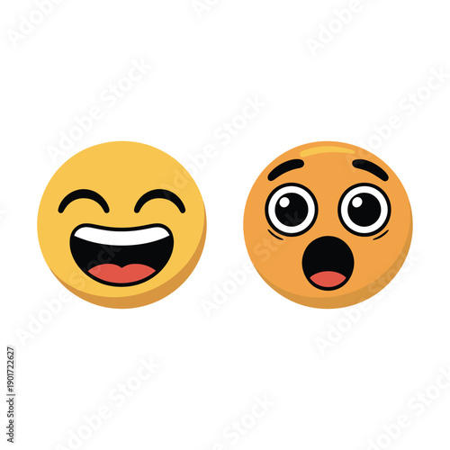 Happy emoji pair icons for kids birthday banners, classroom reward stickers, social communication lesson session, cheerful celebration vector design