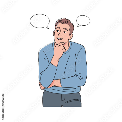 A man in blue sweater thinking