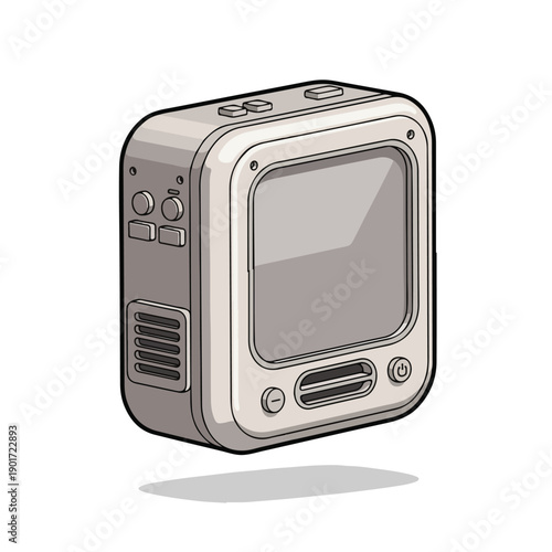 A gray and beige old-fashioned television set with buttons