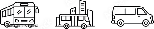 Public transport vehicle icons representing bus fire truck van urban transportation service vector illustration outline design