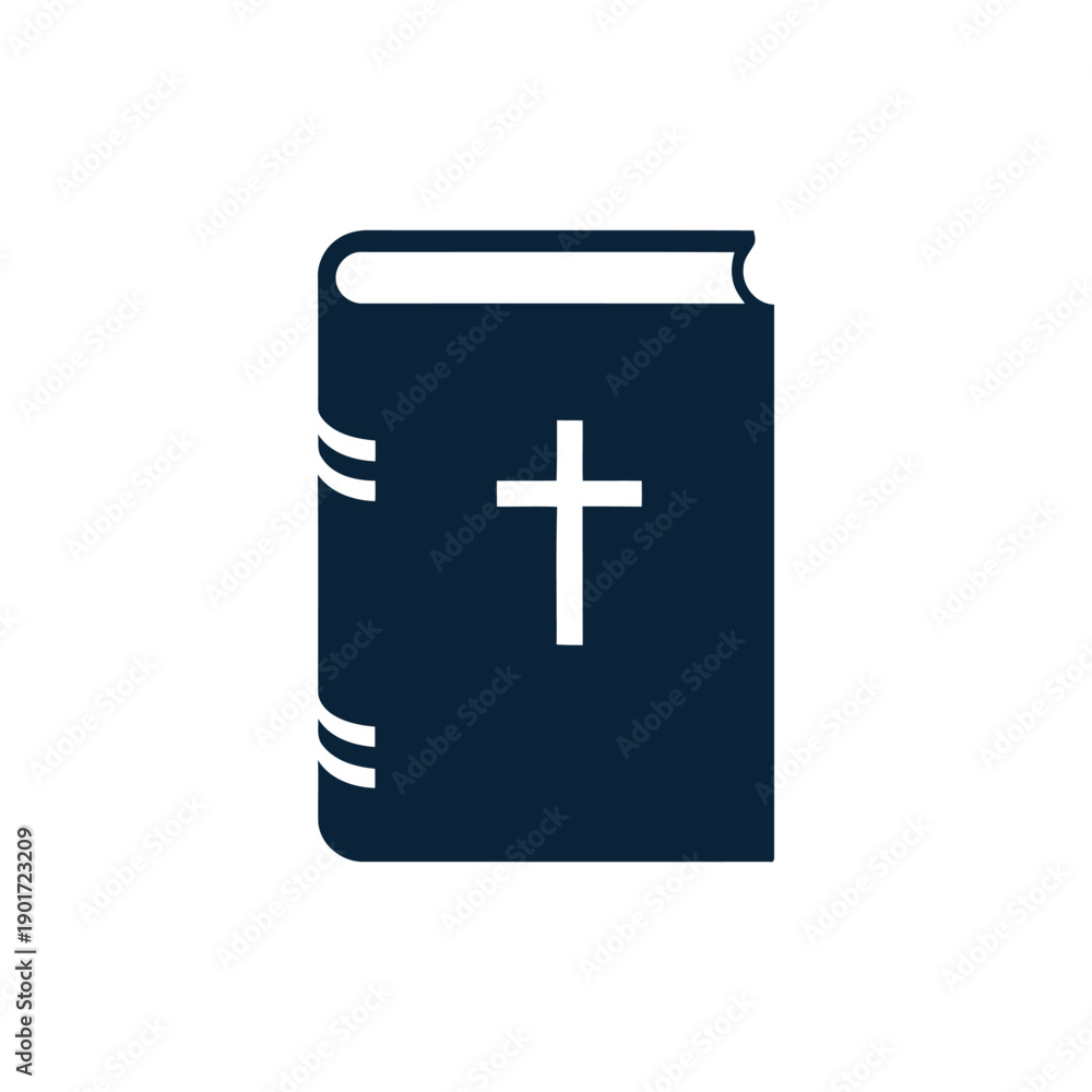 Obraz premium Holy book with cross vector icon for church event poster, scripture study class, worship service schedule, religious education, community branding