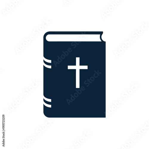 Holy book with cross vector icon for church event poster, scripture study class, worship service schedule, religious education, community branding