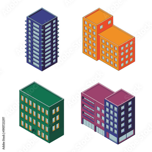 Commercial office tower icons, business district skyscrapers, corporate real estate summit poster, leasing consultation session, urban investment vector design