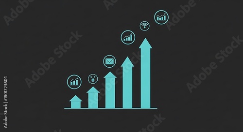 Visualizing strategic business growth and financial progress with an ascending bar chart representing successful development, innovation, and increasing achievement