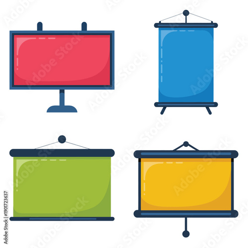 Colorful roll up displays and monitors, seminar signage kit, trade fair booth planning, sponsor wall design session, branding workshop guide