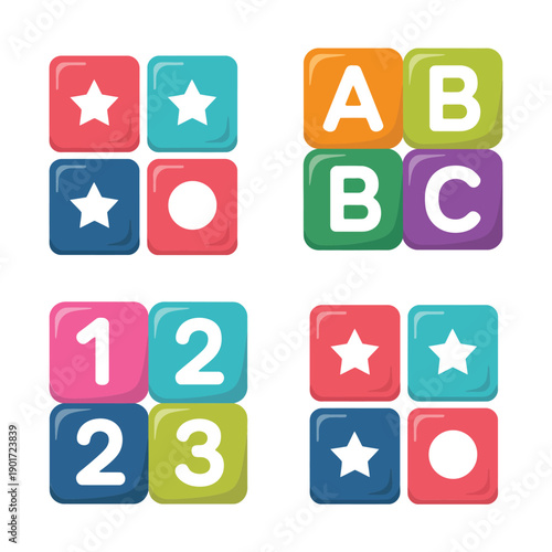 Alphabet and numbers learning tiles for literacy week poster, kindergarten readiness session, early childhood education fair, classroom resources vector