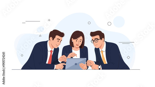 Diverse colleagues collaborating on a digital tablet, business meeting concept