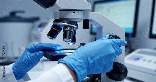 Wallpaper Mural Scientist examining a sample under a microscope in a modern laboratory setting Torontodigital.ca