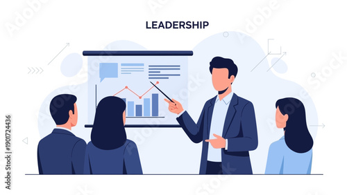 Business Leadership Presentation: Manager Explains Growth Chart to Team