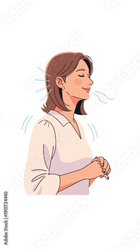 A woman practices deep breathing exercises
