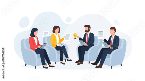 Business Meeting: Team Brainstorming, Collaboration, Innovation, Office Discussion