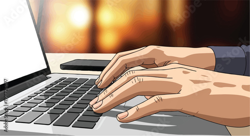 Focused professional hands engaging with a laptop for digital work and online communication in a contemporary setting reflecting modern productivity and connectivity