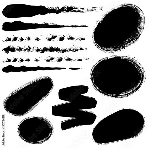 Black brush stroke sets for various design uses