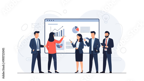 Business Team Presenting Financial Data on Whiteboard