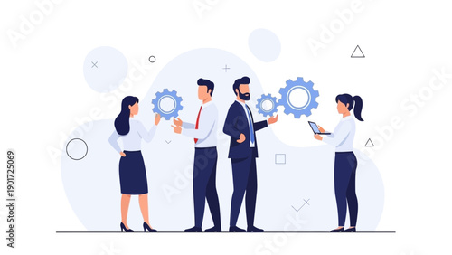 Business team working together with gears, collaboration and teamwork concept