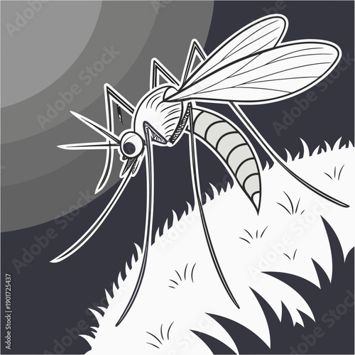 Mosquito hovering over grass with sharp wing motion