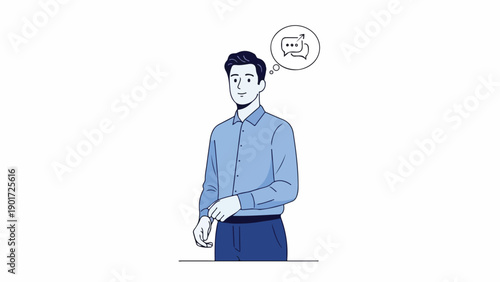 A man in blue shirt thinking