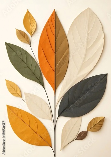 Modern Stylized Leaf Collage — Autumn Earth-Tone Botanical Wall Art
