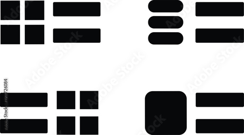 User interface layout icons set including grid list cards buttons for web mobile application navigation vector design