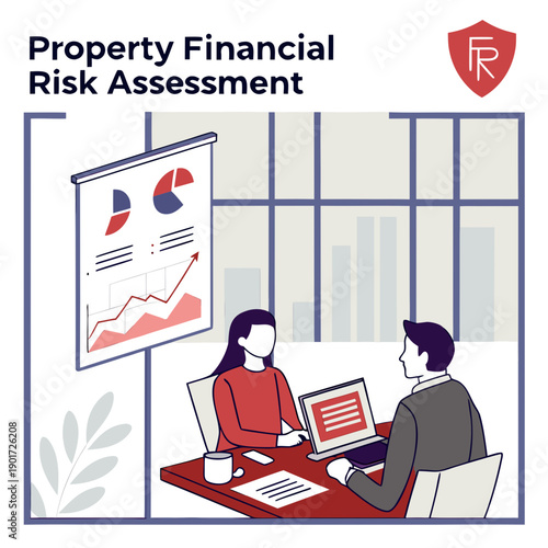 Property financial risk assessment scene with people at desk