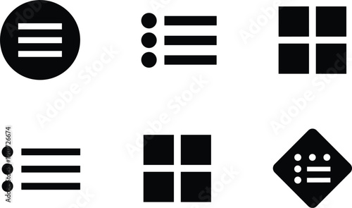 User interface menu and grid icons set representing navigation layout options for web mobile applications vector design
