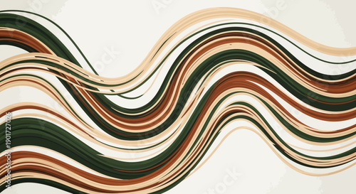 Abstract wavy lines in green, brown, and beige colors.