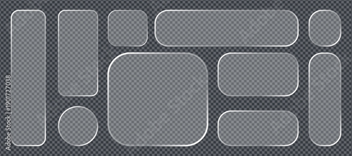 Modern liquid glass UI frame collection featuring transparent panels, soft glow effects, and light banners.
Soft glowing interface panels and vector elements for modern apps.