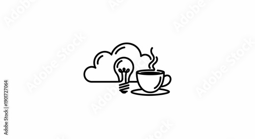 Creative Concept of Steaming Coffee Cup with Cloud and Lightbulb Icon for Brainstorming and Ideas on Isolated White Background