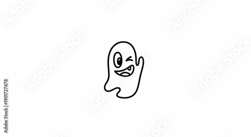 Funny Cartoon Ghost Character Winking Playfully, Friendly Spooky Mascot, isolated white background