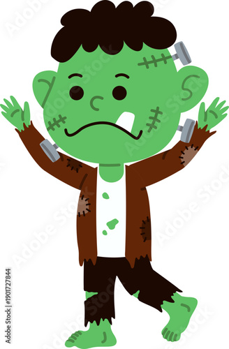 Kids with Zombie Frankenstein Costume on Halloween Party