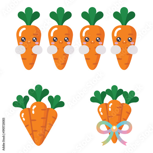 Carrot icons set for Easter baskets and farmers market, vegetable graphics for recipe cards, kids craft, garden club sessions
