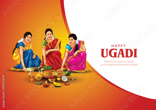 happy Ugadi New Year festival. holiday celebrated by the inhabitants of Karnataka and Andhra Pradesh. abstract vector illustration graphic design.
