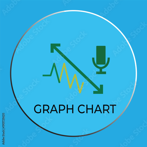 Business Data Visualization Icon: Fluctuating Graph with Upward and Downward Arrows and Voice Control Symbol